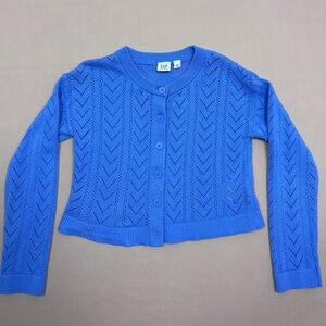 Gap Girl’s Blue Pointelle Cardigan Sweater Size Large
